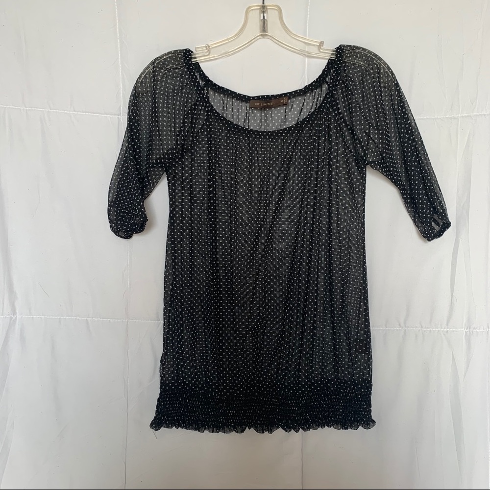 The Limited Sheer Black Blouse Polka Dots, Sz. XS